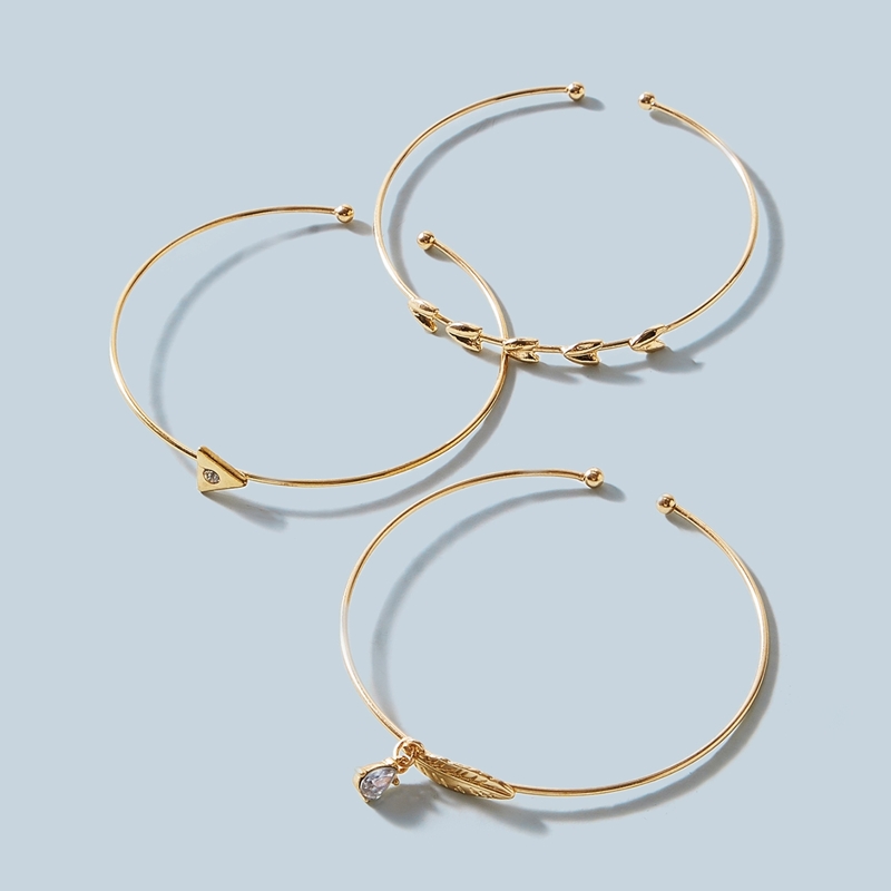 

Leaf & Triangle Decor Cuff Bracelet 3pcs, Gold