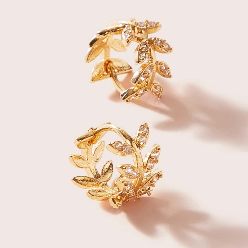 

Rhinestone Engraved Leaf Hoop Earrings 1pair, Multicolor