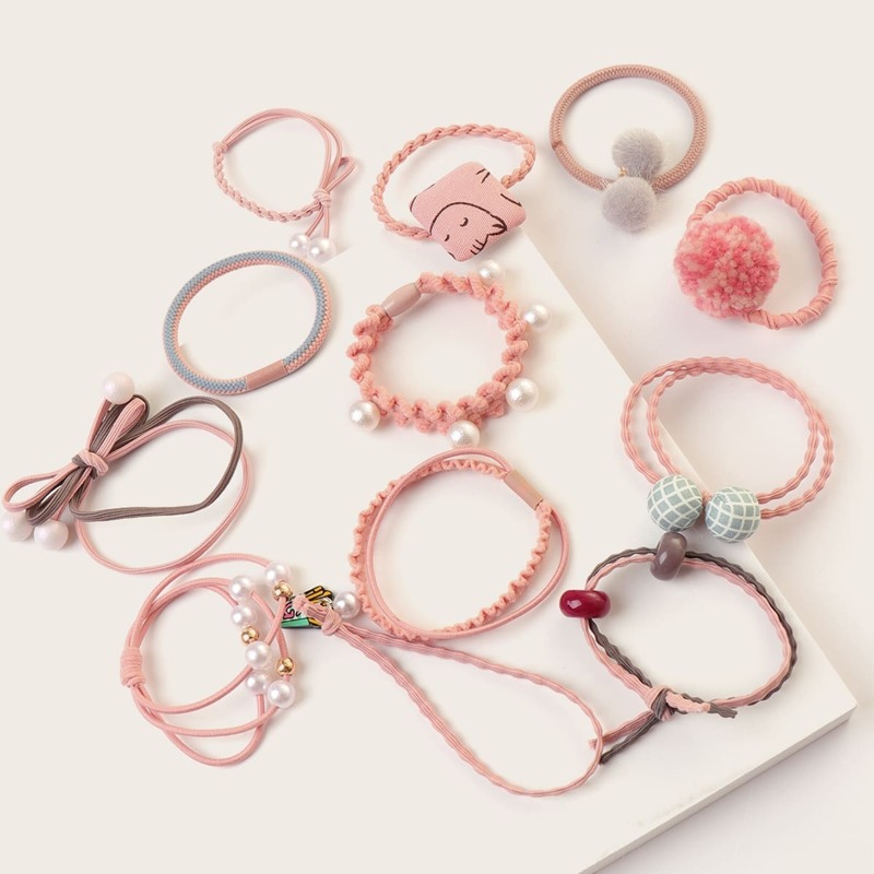 

Pom Pom & Faux Pearl Decor Scrunchie 12pcs, Multicolor