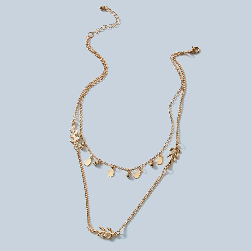 

Leaf Decor Layered Necklace 1pc, Gold