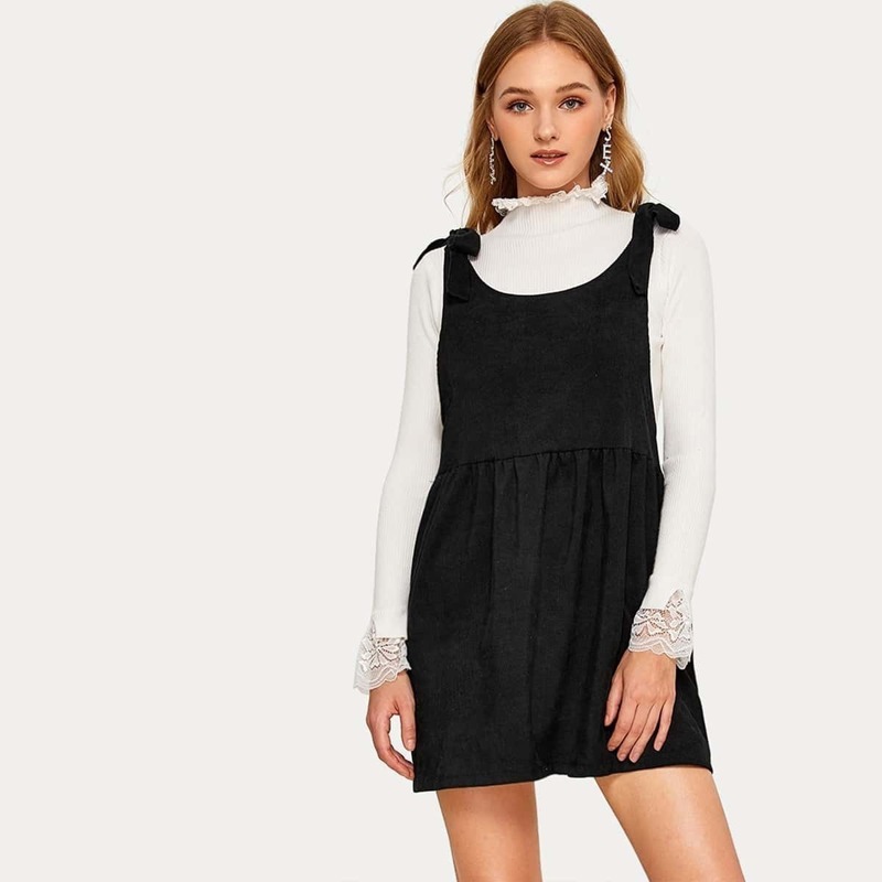 

Bow Tie Side Corduroy Pinafore Dress, Black