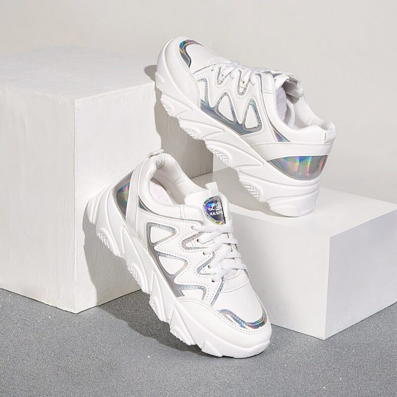 

Holographic Detail Chunky Sole Sneakers, White