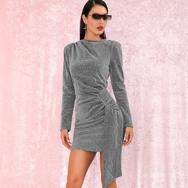

LOVE&LEMONADE Cut-out Back Draped Glitter Bodycon Dress, Grey
