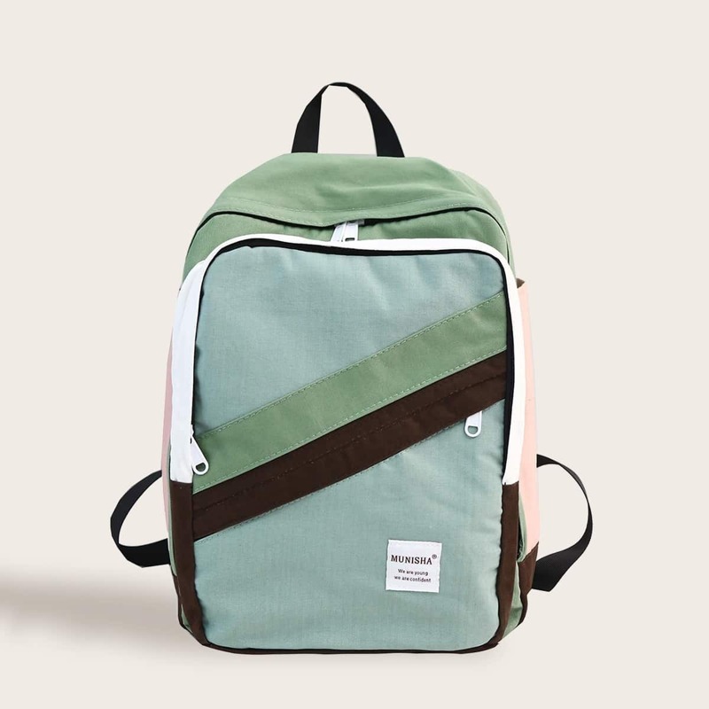 

Color Block Zip Front Backpack, Multicolor
