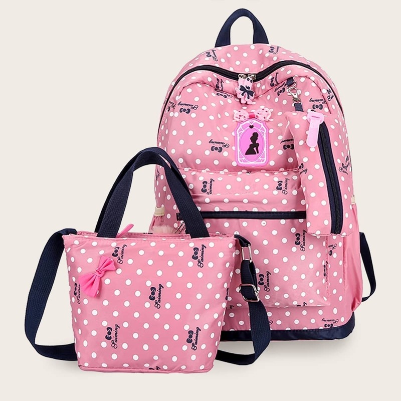 

Polka Dot Backpack With Pencil Case 3pcs, Pink