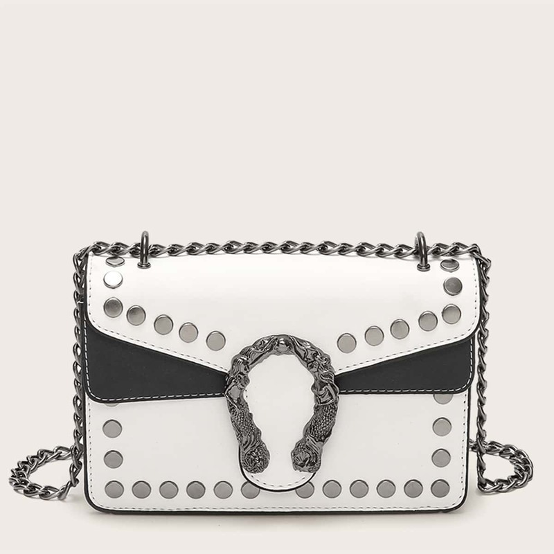 

Studded Decor Chain Crossbody Bag, White