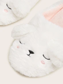 Embroidered Detail Fluffy Slippers - White - View 5