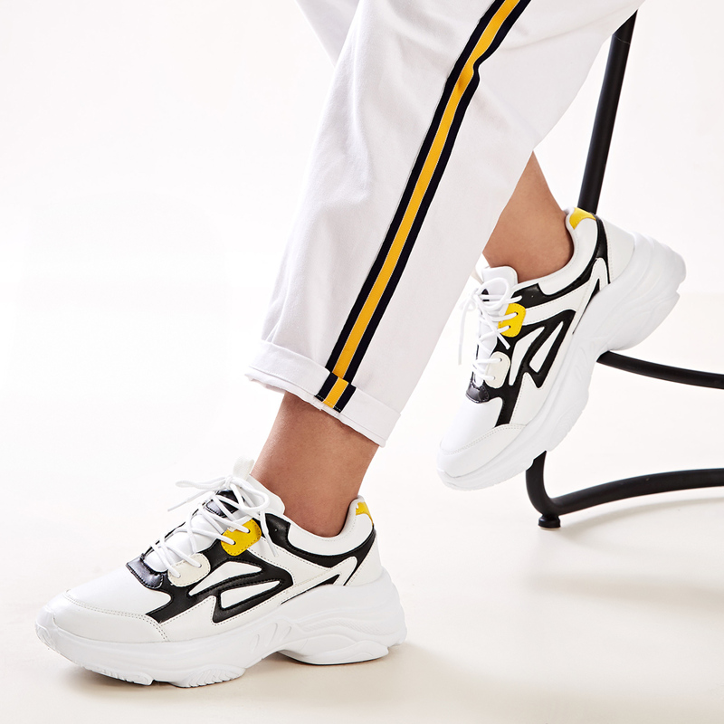 

Lace-up Front Chunky Sneakers, Black and white