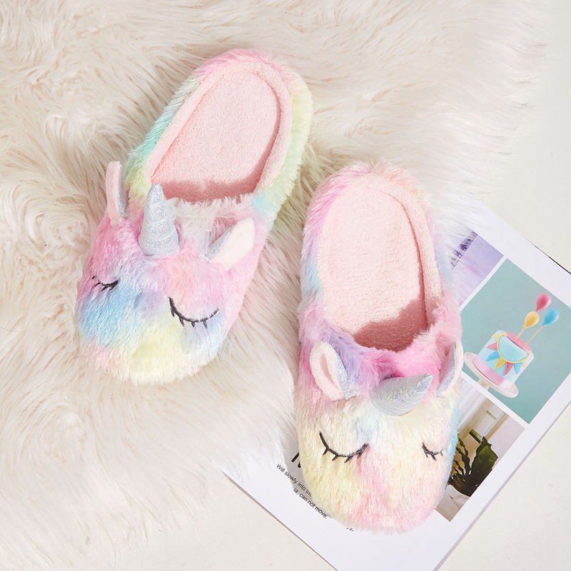 

Unicorn Design Fluffy Slippers, Multicolor
