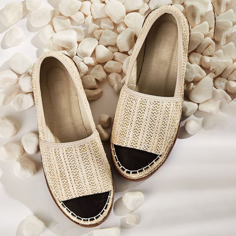 

Cap Toe Slip On Woven Flats, Khaki