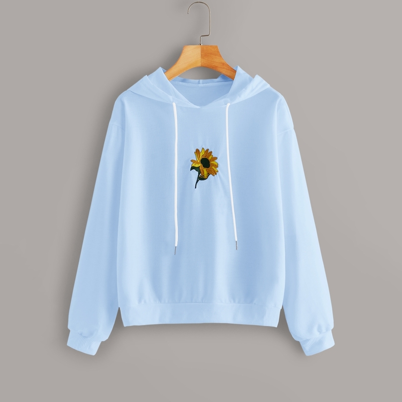 

Sunflower Embroidery Hoodie, Baby blue