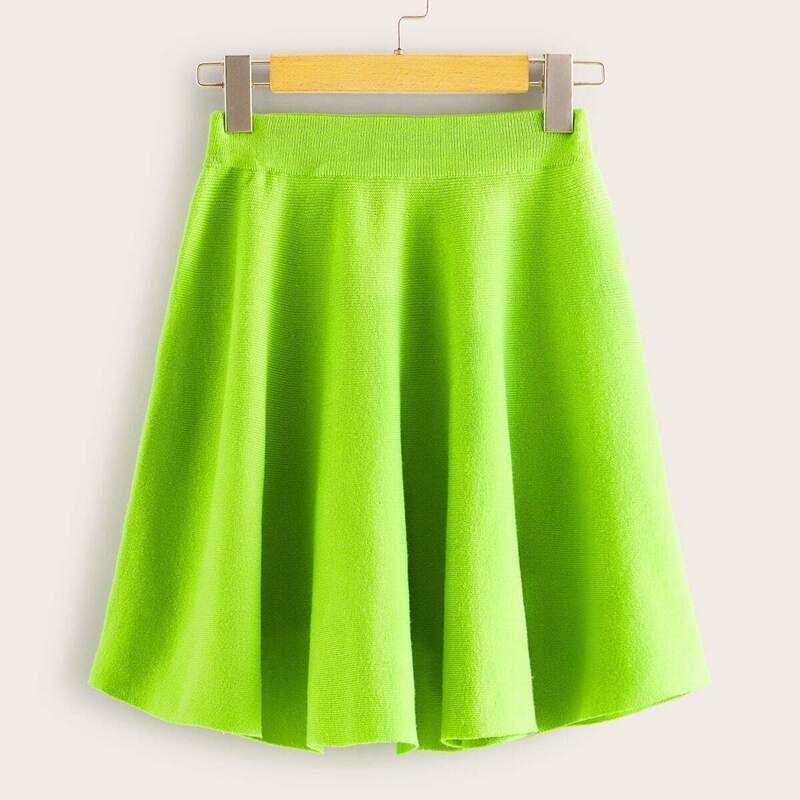 

Neon Green Elastic Waist Sweater Skirt, Green bright