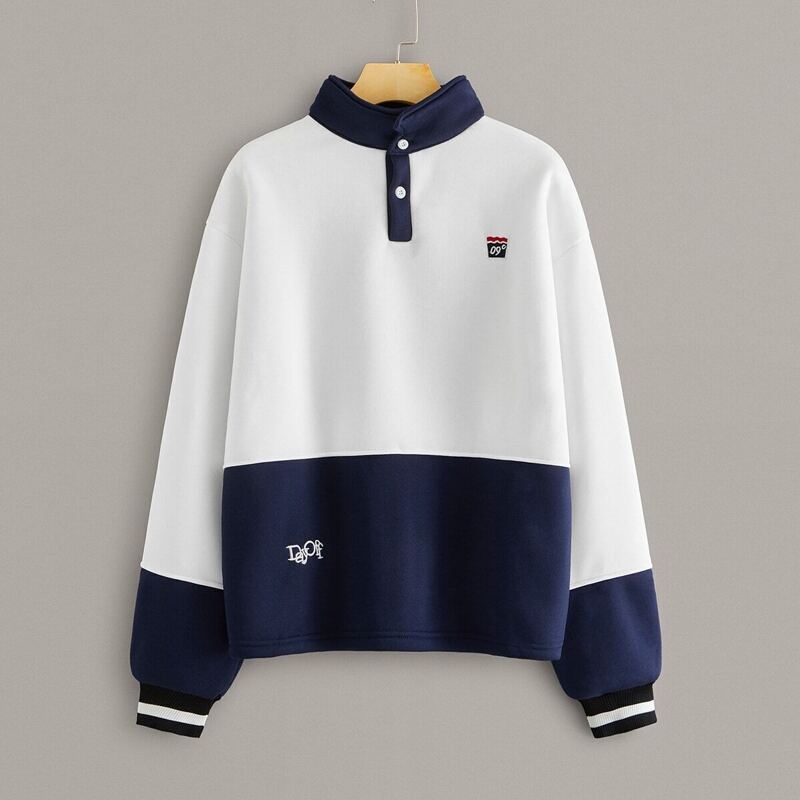 

Two Tone Contrast Polo Neck Sweatshirt, Multicolor