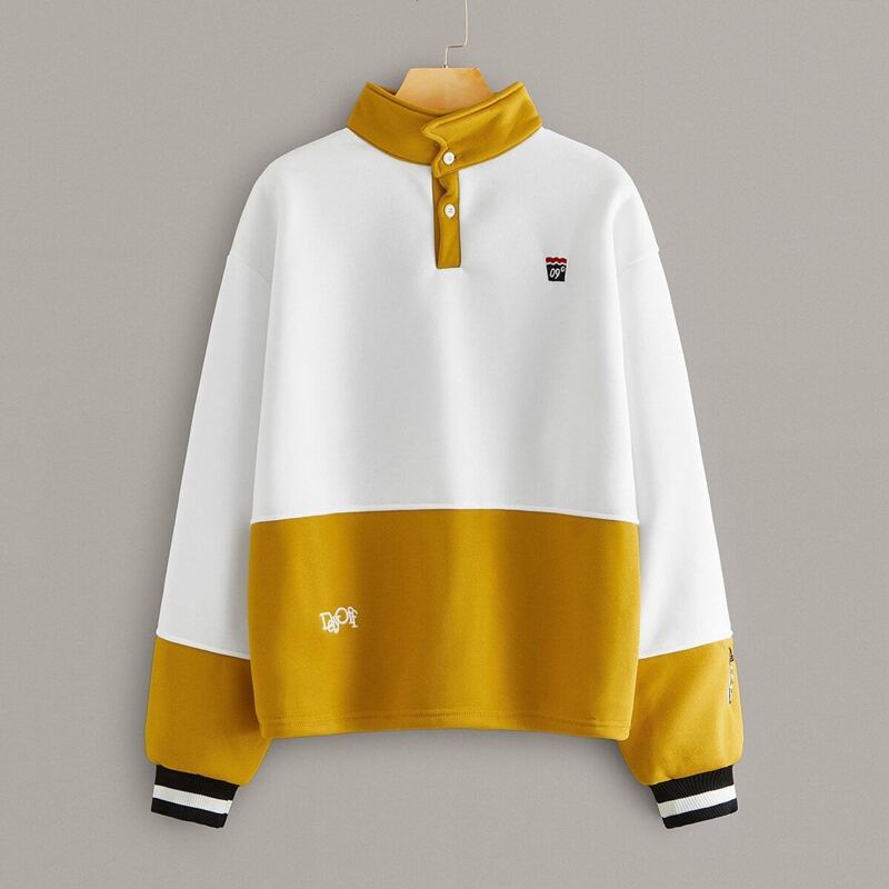 

Two Tone Contrast Polo Neck Sweatshirt, Multicolor