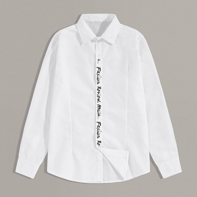 

Guys Letter Print Long Sleeve Shirt, White