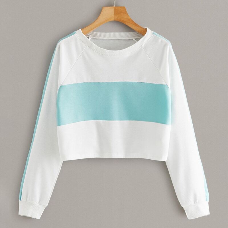 Contrast Panel Raglan Sleeve Sweatshirt, White