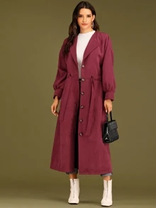Bishop Sleeve Single Breasted Drawstring Trench Coat - Burgundy - View 3