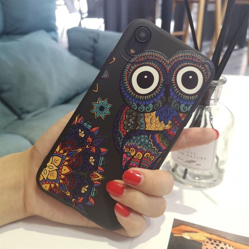 

Cartoon Owl Print iPhone Case, Black