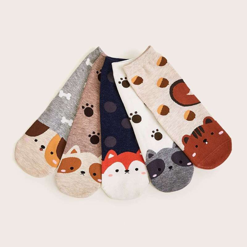 

Cartoon Animal Pattern Socks 5pairs, Multicolor