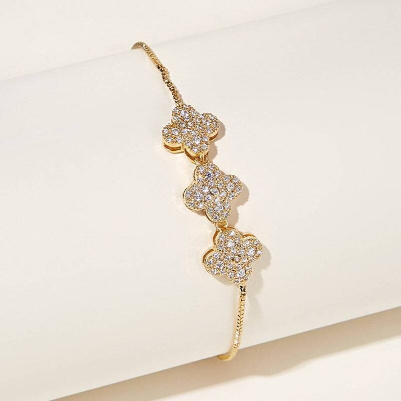 

Rhinestone Engraved Flower Decor Chain Bracelet 1pc, Gold