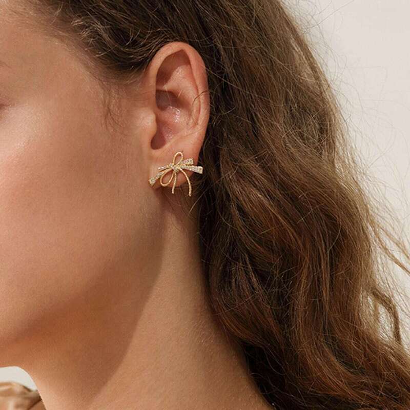 

Rhinestone Bow Knot Stud Earrings 1pair, Gold