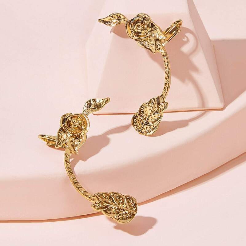 

Rose Design Earrings 1pair, Gold