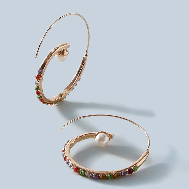 

Gemstone Engraved Hoop Earrings 1pair, Multicolor