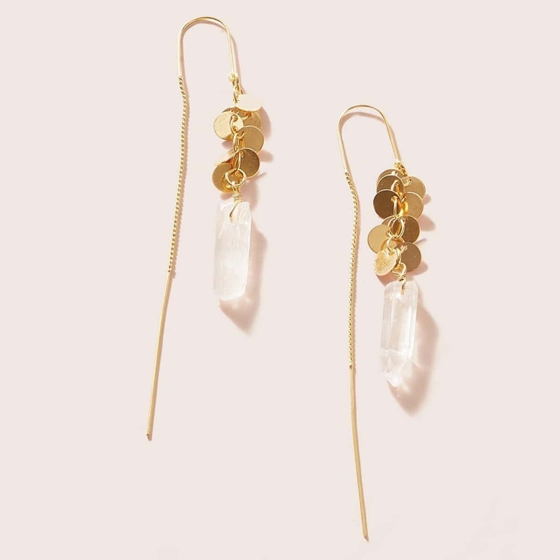 

Stone & Disc Drop Earrings 1pair, Gold