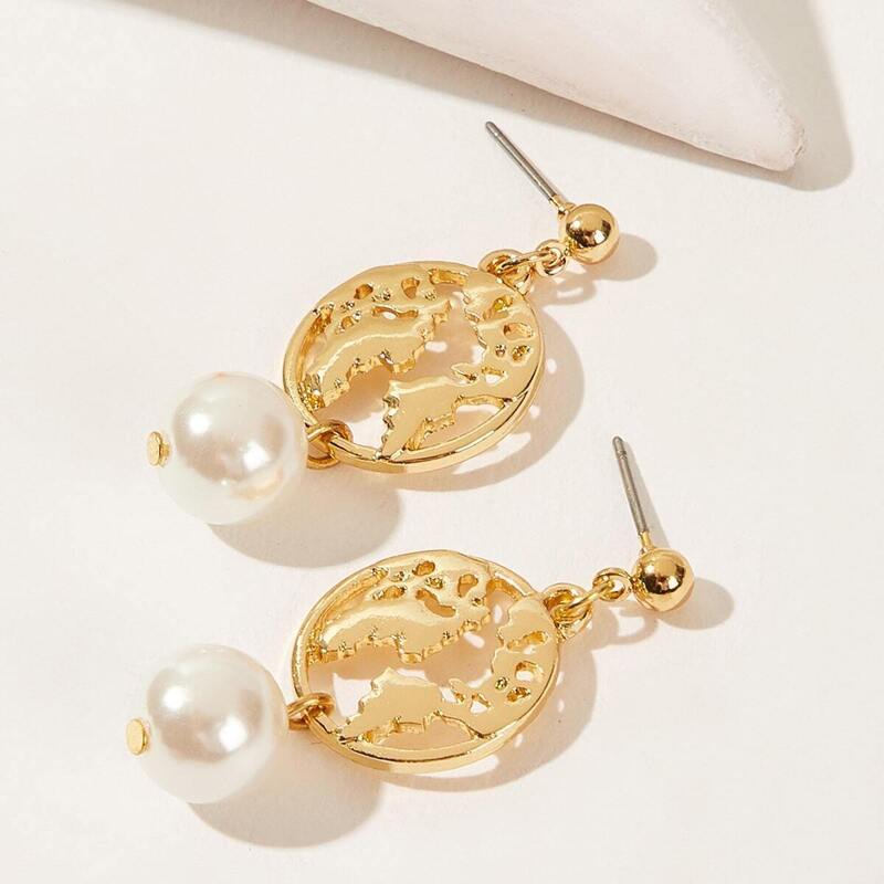 

Map Decor Faux Pearl Drop Earrings 1pair, Gold
