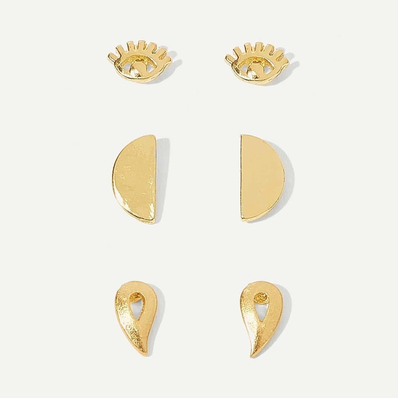

Eye & Semicircle Stud Earrings 3pairs, Gold
