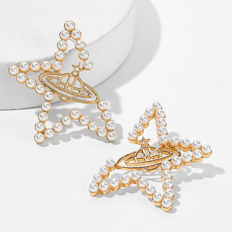 

Faux Pearl Decor Star Stud Earrings 1pair, Gold