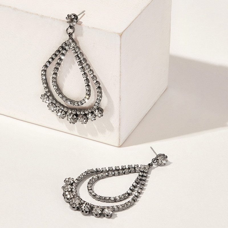 

Rhinestone Engraved Geometric Drop Earrings 1pair, Silver