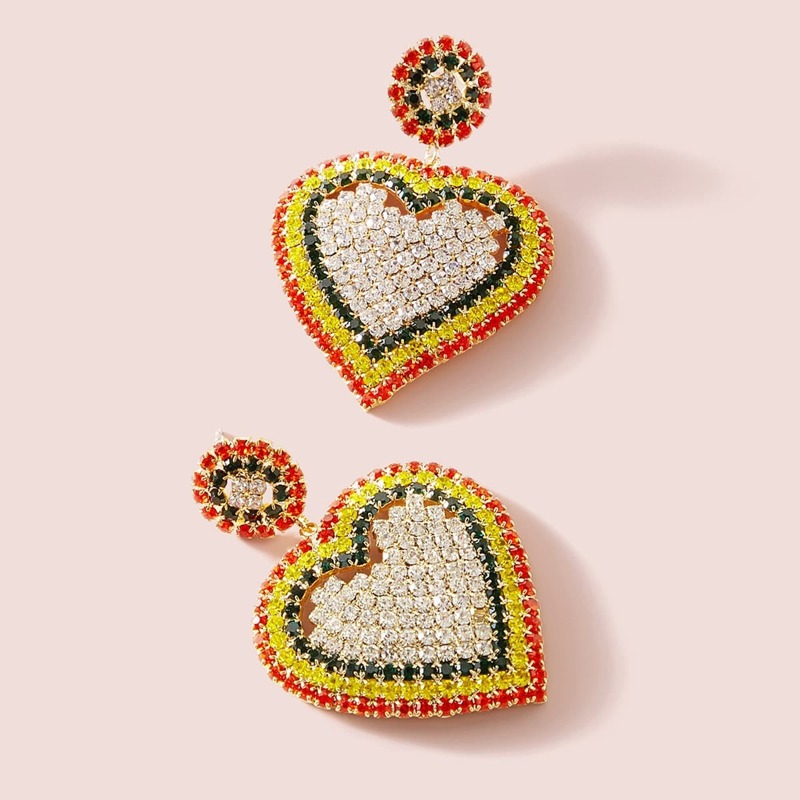 

Rhinestone Engraved Heart Drop Earrings 1pair, Multicolor