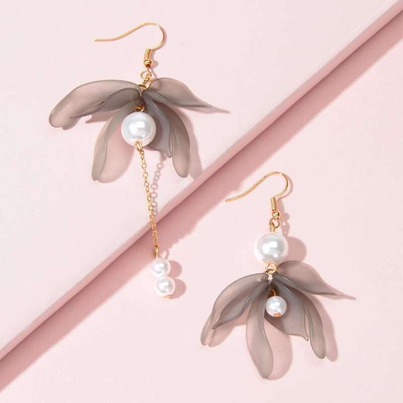 

Flower Decor Faux Pearl Chain Drop Earrings 1pair, Multicolor