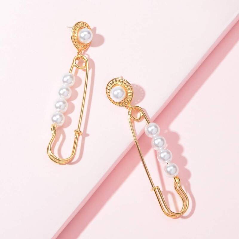 

Faux Pearl Decor Paper Clip Drop Earrings 1pair, Multicolor