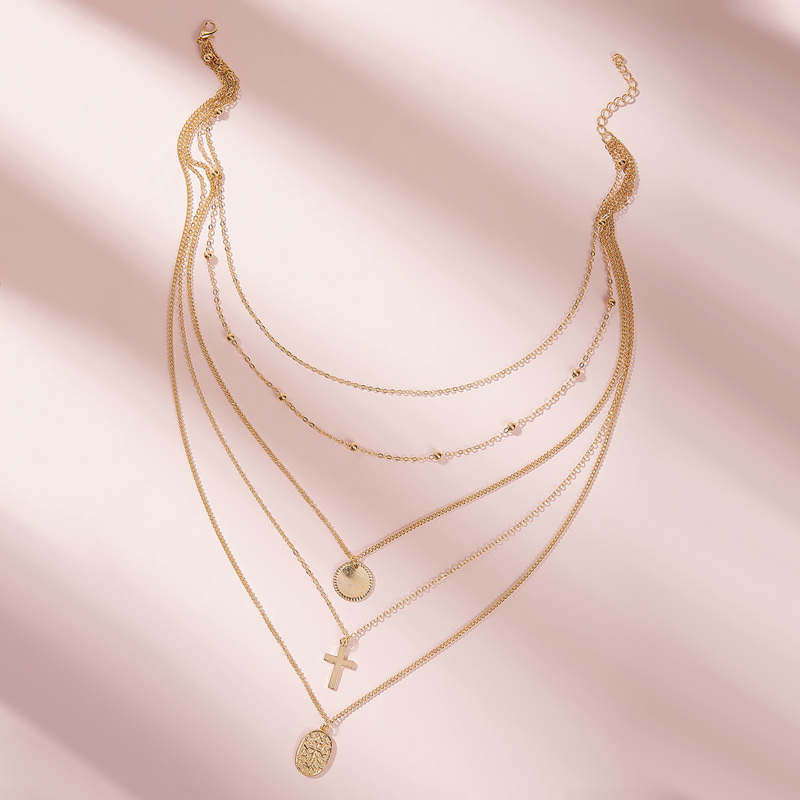 

Coin & Cross Layered Necklace 1pc, Gold