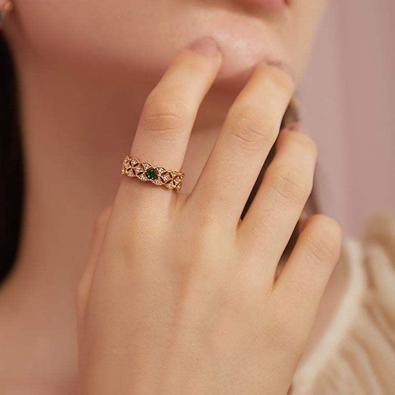 

Gemstone Decor Textured Ring 1pc, Gold