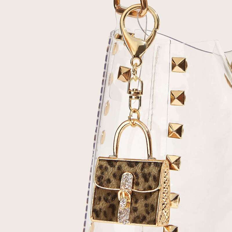 

Rhinestone Detail Leopard Satchel Bag Shaped Bag Accessory, Multicolor