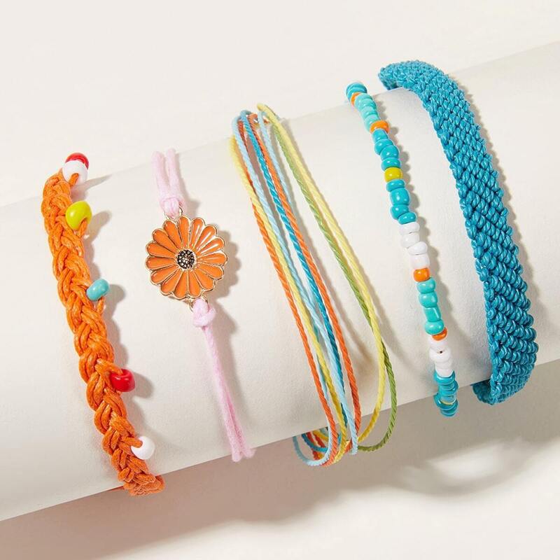 

Daisy Decor Braided String Bracelet 5pcs, Multicolor