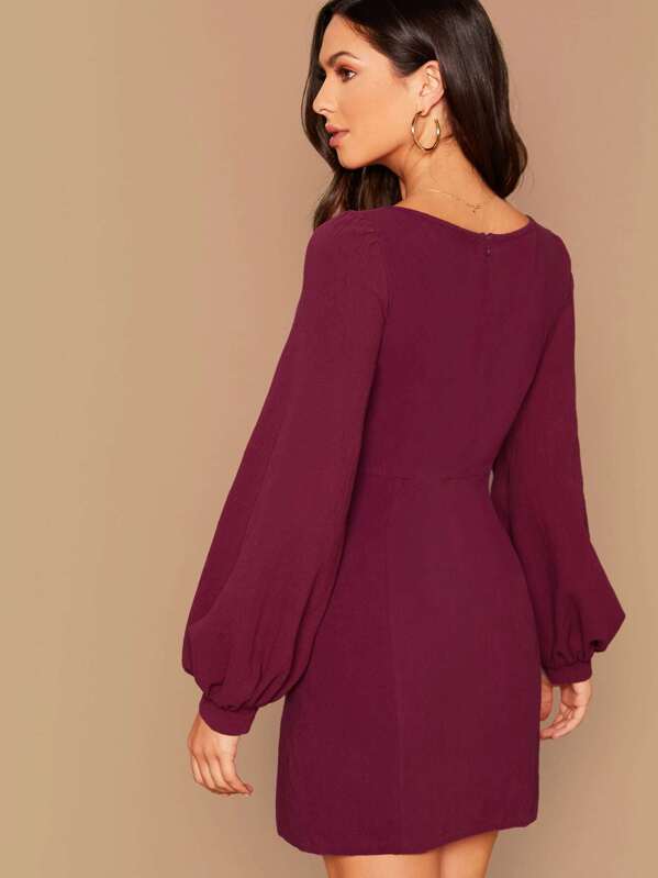 SHEIN Solid Lantern Sleeve Dress