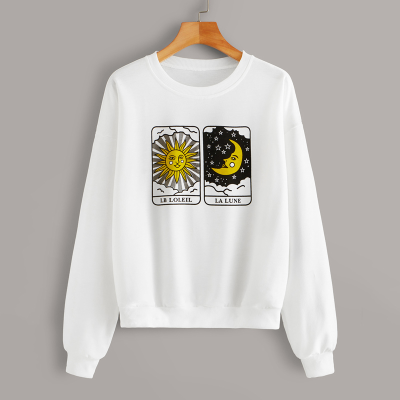 

Sun & Moon Graphic Drop Shoulder Sweatshirt, White
