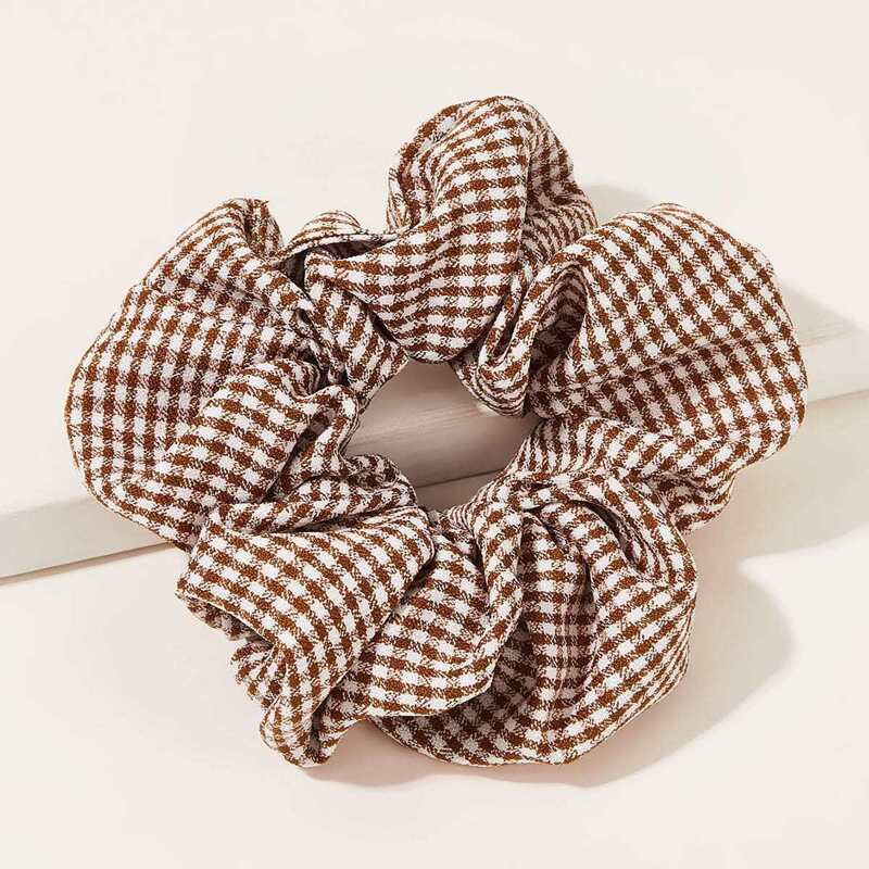 

Plaid Pattern Scrunchie, Coffee