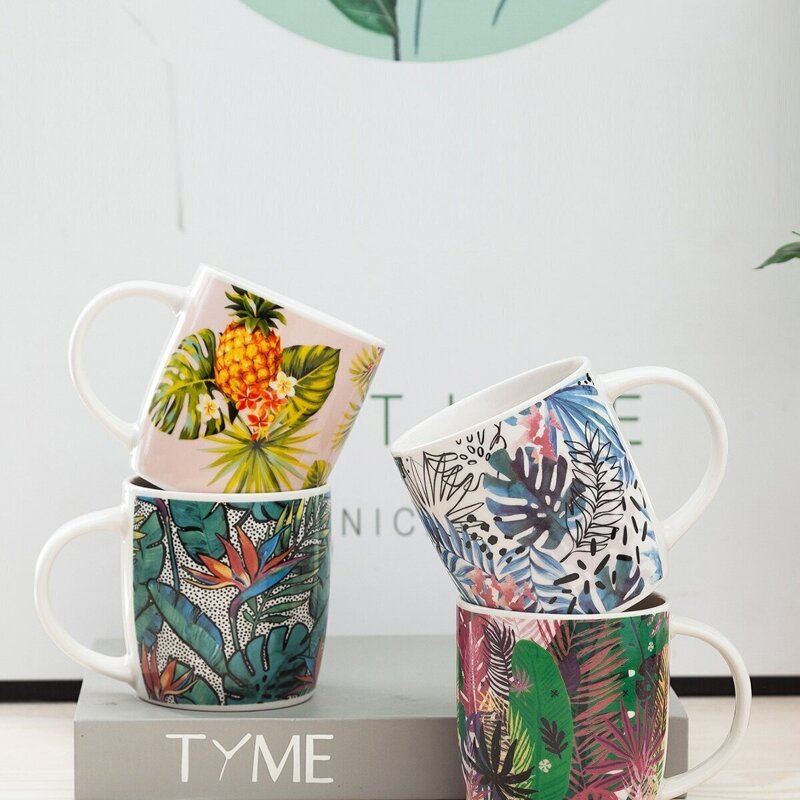 

Tropical Plant Print Ceramic Cup 1pc, Multicolor