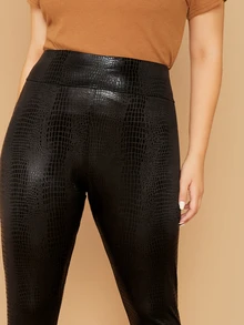 SHEIN Leggings con diseño de cocodrilo de cintura ancha sin cadena - grande - Negro - Ver 4