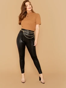 SHEIN Leggings con diseño de cocodrilo de cintura ancha sin cadena - grande - Negro - Ver 5