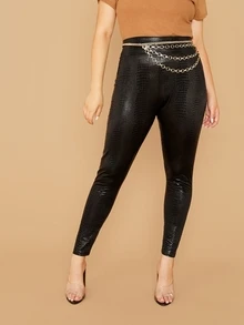 SHEIN Leggings con diseño de cocodrilo de cintura ancha sin cadena - grande - Negro - Ver 3