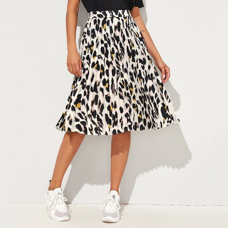 

Leopard Print Pleated Skirt, Multicolor