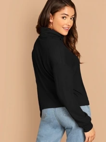 SHEIN Essnce Solid Turtleneck Waffle Knit Pullover - Black - View 2