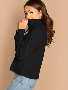 SHEIN Essnce Solid Turtleneck Waffle Knit Pullover - Black - View 3