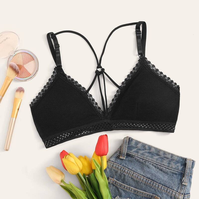 

Lace Trim Bralette, Black